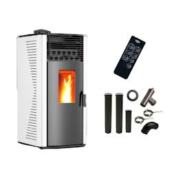 Poêle à granulés air Anita 12 kW Blanc Sannover + Kit Raccordement Fumisterie - ANITA12Blanc_KitCheminee_0