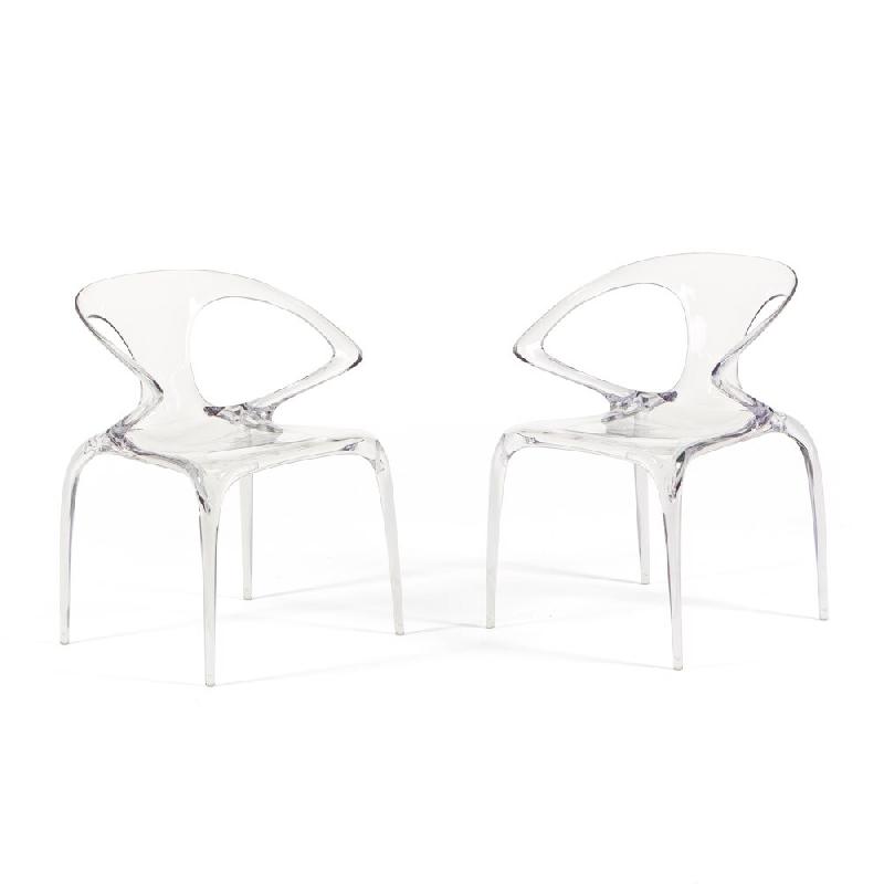 RATTATAN Lot de 2 chaises en polycarbonate transparent, solides, légères, monobloc, design contemporain et raffiné, idéales pour salon, intérieur_0