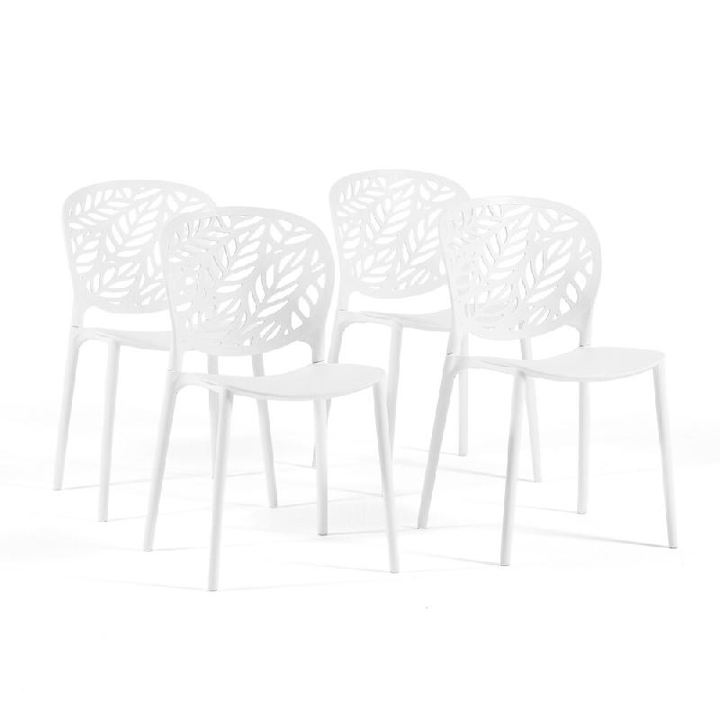 RATTATAN Lot de 4 chaises d'extérieur empilables en polypropylène avec fibre de verre dossier ajouré motif feuilles pour jardin bar restaurant Lici_0