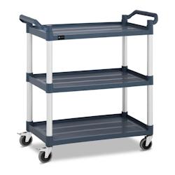 Royal Catering - Chariot de service cuisine 3 plateaux en aluminium et plastique gris - 150 kg - Roulettes pivotantes avec freins - Réf. 3000176198980_0