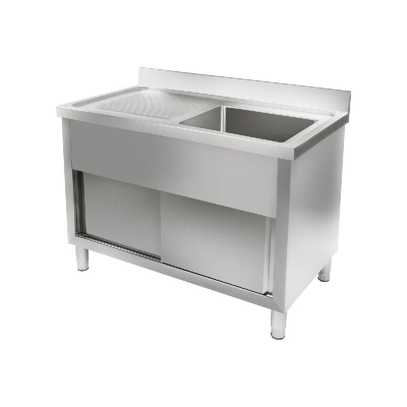 Royal Catering - Royal Catering Plonge Professionnelle Armoire sous Evier Inox RCHS-1200WS (65x120x95cm, portes coulissantes 2, rebord 10 cm, inox) -_0