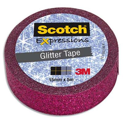RUBAN MASKING TAPE SCOTCH EXPRESSION - 15 MM X 5 M - PAILLETE ROSE - LOT DE 16