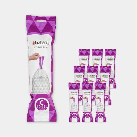 Sacs poubelle PerfectFit -Code C (10-12 litres) 10 Rouleaux de 20 sacs - Résistants aux déchirures et faciles à changer_0