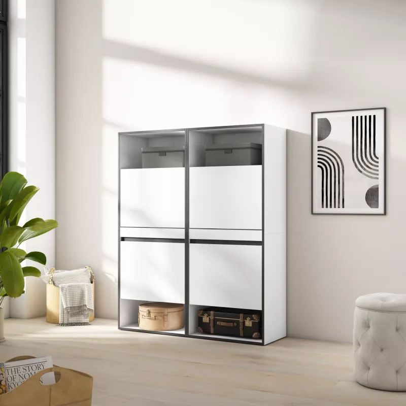 SKRAUT HOME - MEUBLE à CHAUSSURES, MEUBLE RANGEMENT CHAUSSURES, 120X35X145CM, CHAMBRE à COUCHER, PIèCE, ARMOIRE CHAUSSURES, BLANC