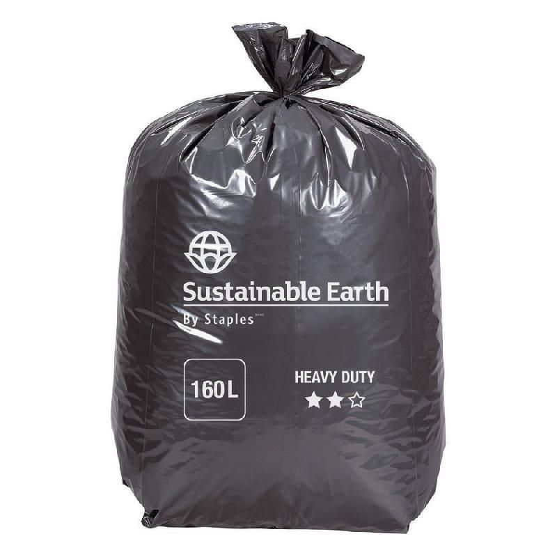 SUSTAINABLE EARTH BY STAPLES SACS POUBELLES RECYCLÉS À USAGE INTENSIF, 160 L, NOIR, 10 UNITÉS PAR ROULEAU