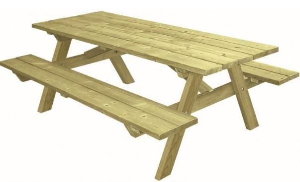 Table de pique-nique en bois - modèle Munich - pin du Nord traité autoclave classe IV - 200 cm - bancs rabattables_0