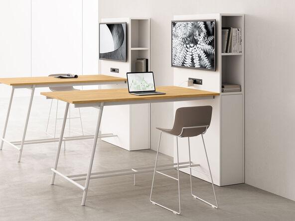 Table haute connectée Knot avec support TV et prises connectées_0