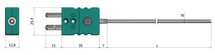 Thermocouple chemisé - Sortie connecteur standard TM12 - Types K, N, J, T, E, R, S, B - Diamètre de gaine Ø 1 à 8 mm_0