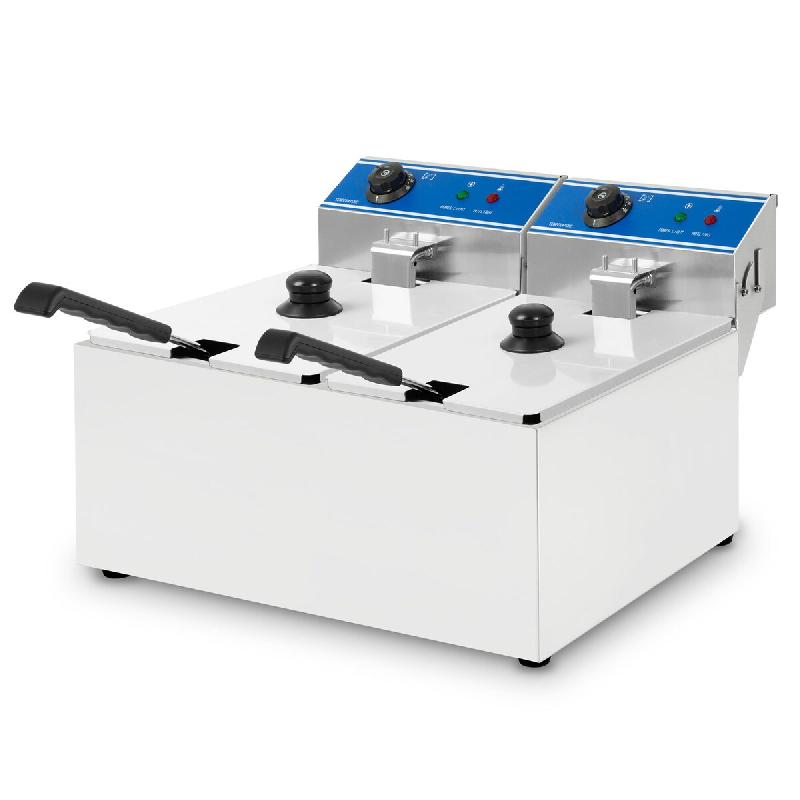 VERTES Friteuse Electrique Professionnelle 2x 8L, 2x 2,8 kW, 230V, Principe de la Zone Froide, Température 60-200°C, Panier à Friture - inox FM19-F_0