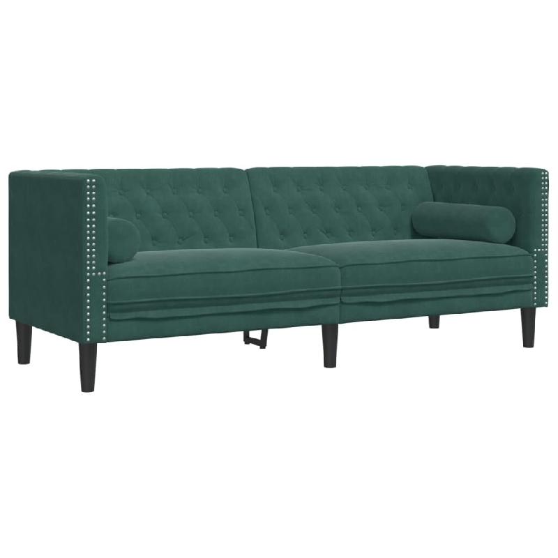 VidaXL Canapé Chesterfield avec traversins 3 places vert foncé velours Modèle Tervanel - 372695_0