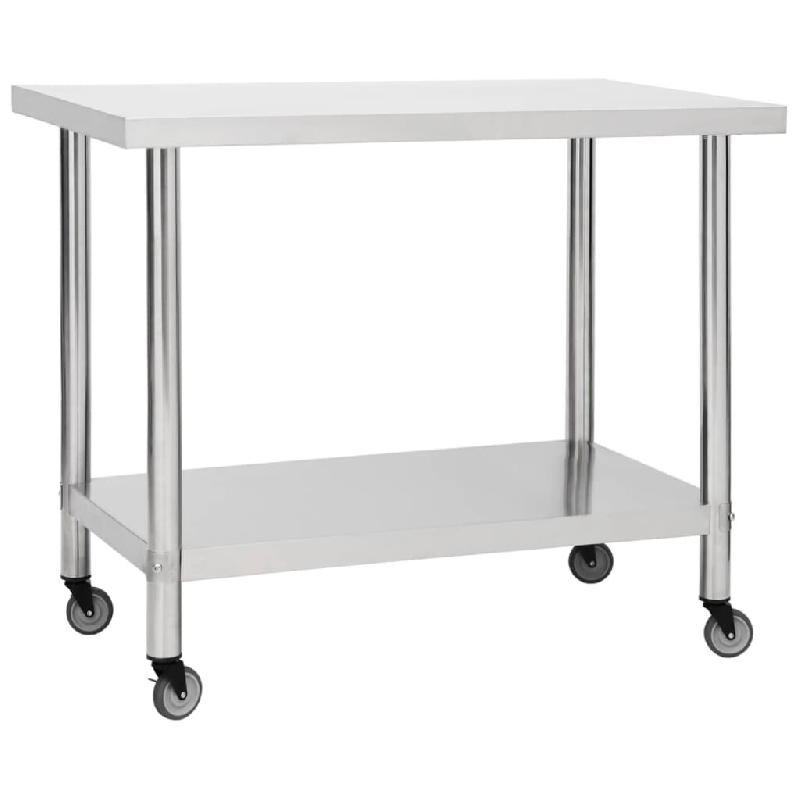 VidaXL Table de travail de cuisine avec roues 100x45x85 cm Inox - 51638_0