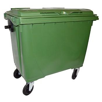 Bac de collecte roulant en plastique 660L - Vert/Vert - PEHD 100% recyclable avec 4 roues dont 2 avec frein_0