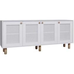 Buffet 4 portes en aggloméré Bohemian blanc avec cannage blanc (4 portes) Hanah Home - 8684283882229_0