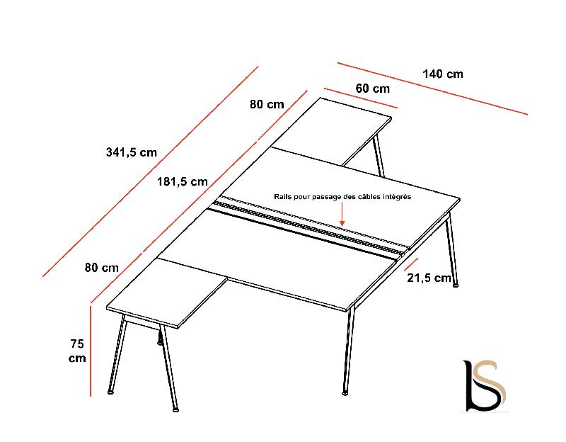 Bureau bench 2 personnes X3 - Officity - Anthracite, Orme, 140 x 341,5 cm_1
