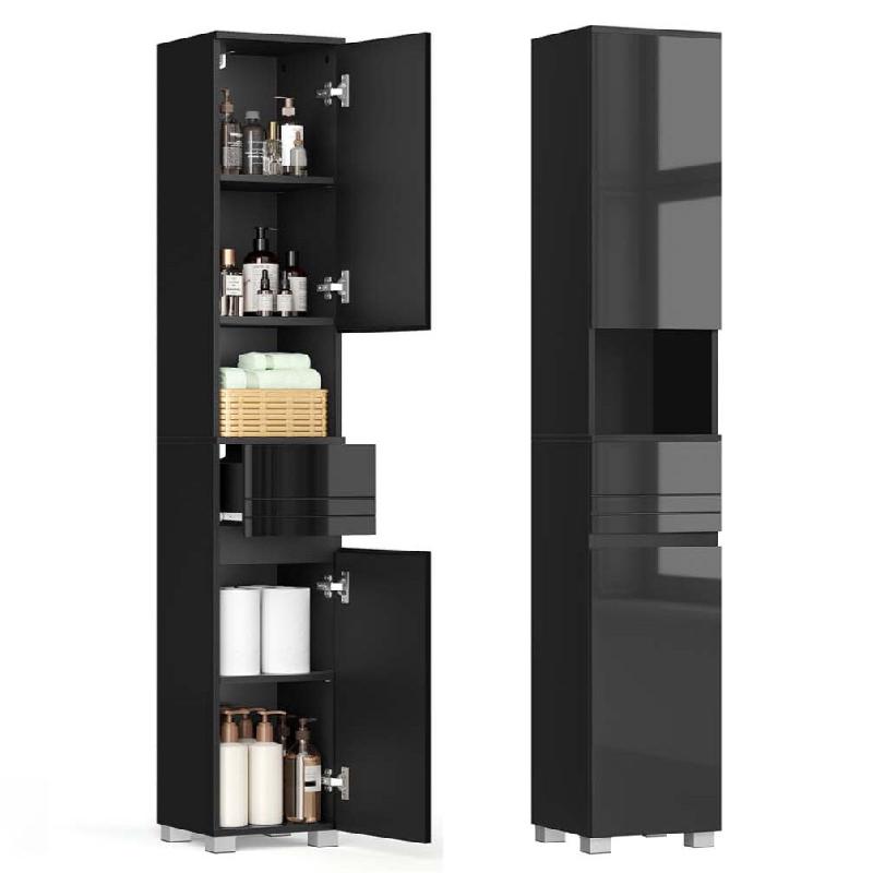 Helloshop26 - Armoire de salle de bain meuble de rangement colonne avec tiroir étagères réglables compartiments 30 x 30 x 170 cm 12_0004020 - Bois_0