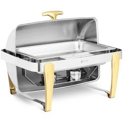 Helloshop26 - Chafing dish GN 1/1 accents dorés couvercle roll-top 9 litres 2 brûleurs acier inoxydable argenté 14_0008576 - 3000221173467_0