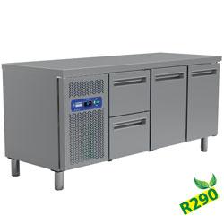 Pack table travail inox frigorifique gaz r290 : 3 portes avec 2 tiroirs profondeur 700 groupe a gauche profi line 1800x700xh880/900 - MR3/R2_MC1/2-TP_0