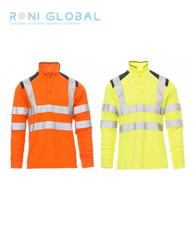 Polo haute visibilité manches longues homme - Guard+ Winter Payper - bicolore avec bandes réfléchissantes_0