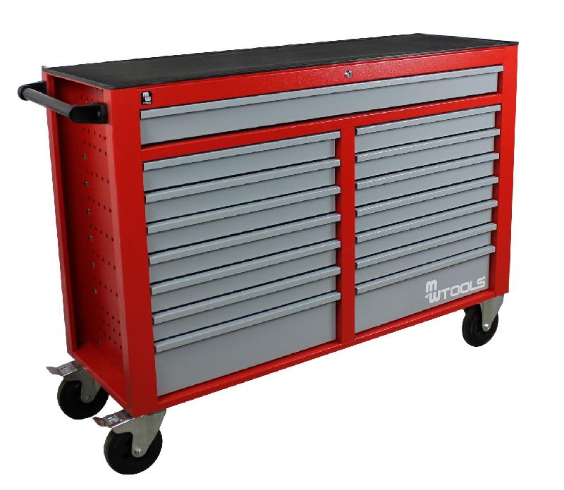 Servante d'atelier 15 tiroirs rouge et grise XXL 1415 mm robuste en acier soudé verrouillable roues ø125 mm MW Tools GW115_0