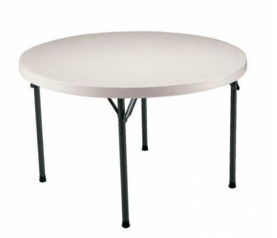Table pliante ronde en polyéthylène - Ø122 cm, plateau monobloc HPDE traité anti-UV, structure acier époxy bronze_0