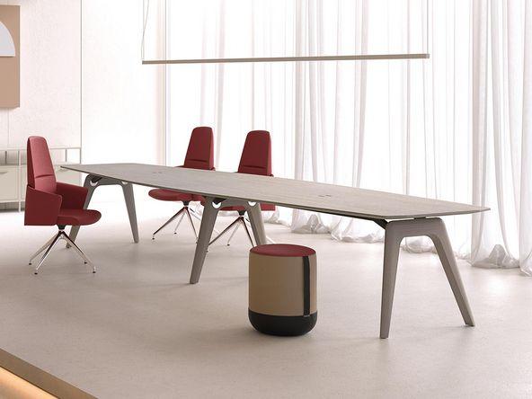 Table de réunion Terra - Bois massif arrondi et poutre acier - Grandes dimensions 360/440 x 120 cm - 12 à 16 personnes_0