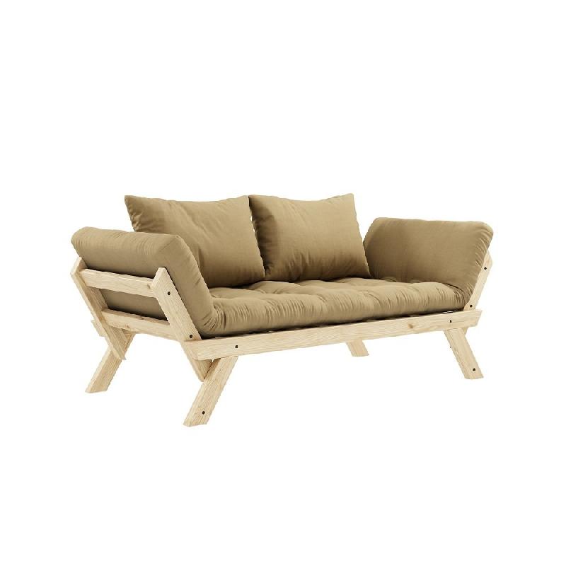 BANQUETTE MÉRIDIENNE FUTON BEBOP PIN NATUREL COLORIS BEIGE BLÉ COUCHAGE 75*200 CM._0