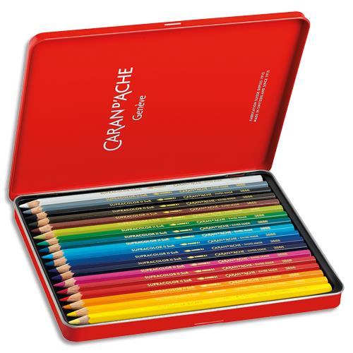 BOÎTE METAL DE 18 CRAYONS DE COULEURS CARAN D'ACHE AQUARELLABLES SUPRACOLOR