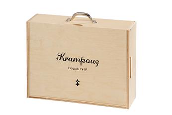 Caisse bois forme valise - ref 940040 - vernis, sérigraphie noire et poignées - dimensions personnalisables_0