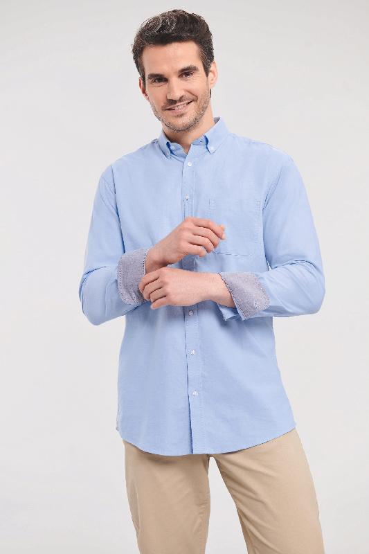 Chemise Oxford lavée manches longues - 100% coton - Réf: RU920M - Marque Russell - Disponible en plusieurs tailles et couleurs_0