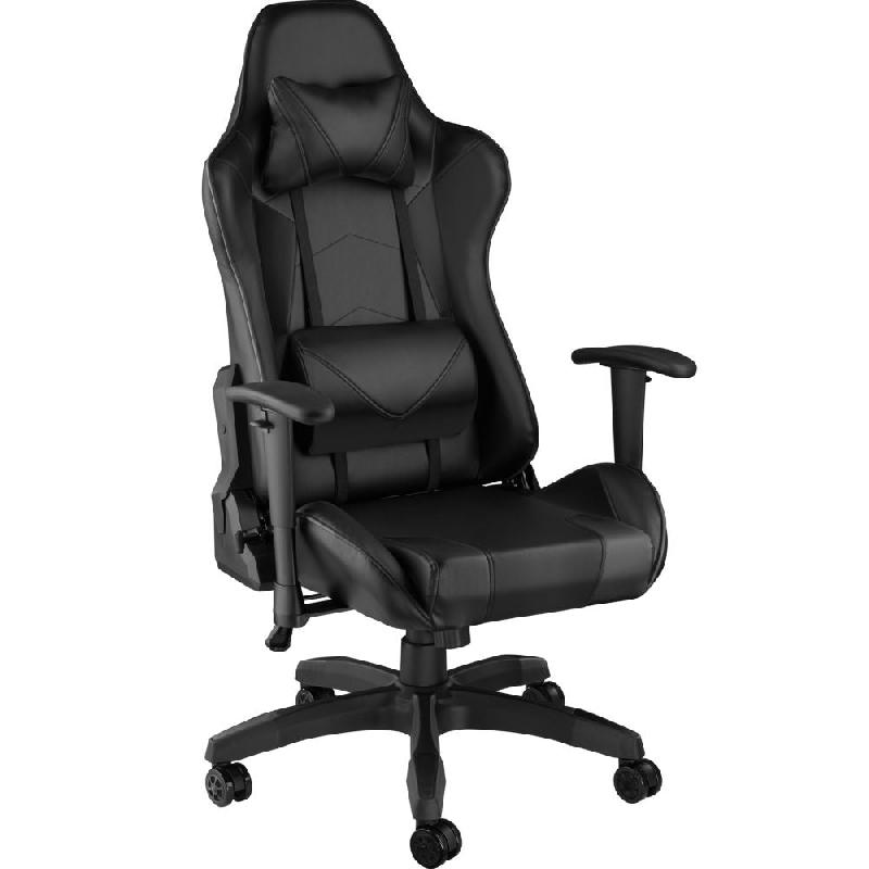 Fauteuil de bureau - Chaise siège sport gamer noir - Réglable avec coussins lombaires et de tête_0