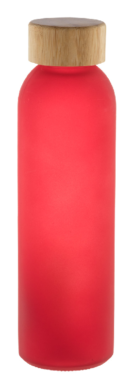 Gourde en verre givré - bouchon en bambou - 500 ml - couleur rouge_0