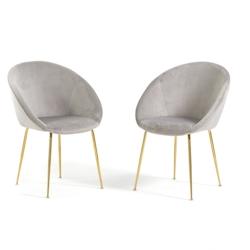 RATTATAN Lot de 2 chaises d’intérieur en tissu doux, pieds en métal, style moderne, pour cuisine, salle à manger ou bureau – IRIS – Gris clai_0