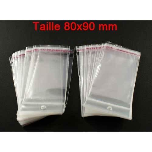 Sacs et sachets plastiques - Lot de 100 sachets transparents autocollants - 9x8cm - Ref 0008_0