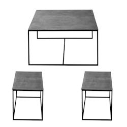 Set de 3 tables gigognes argent 80x80x45 et 75x39x41 cm -  Carré Métal Table Passion 80x80 cm - 3106239540533_0