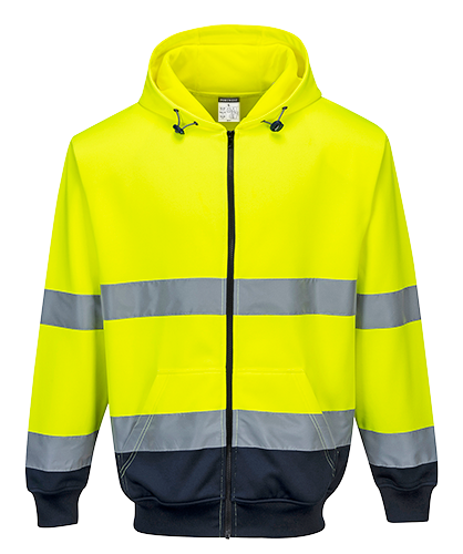 Sweat à capuche bicolore à zip jaune marine B317 - taille XL - bandes réfléchissantes - norme EN ISO 20471 classe 3_0