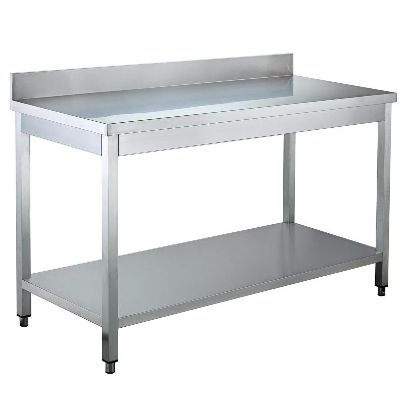 Vaiotec Table de travail EASYLINE / avec étagère de base et rebord surélevé, 2000 x 600 mm - inox 10049_0