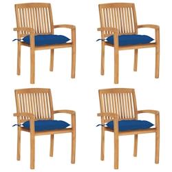VidaXL Chaises De Jardin Empilables Avec Coussins Lot De 4 Teck Solide - bleu 3073265_0