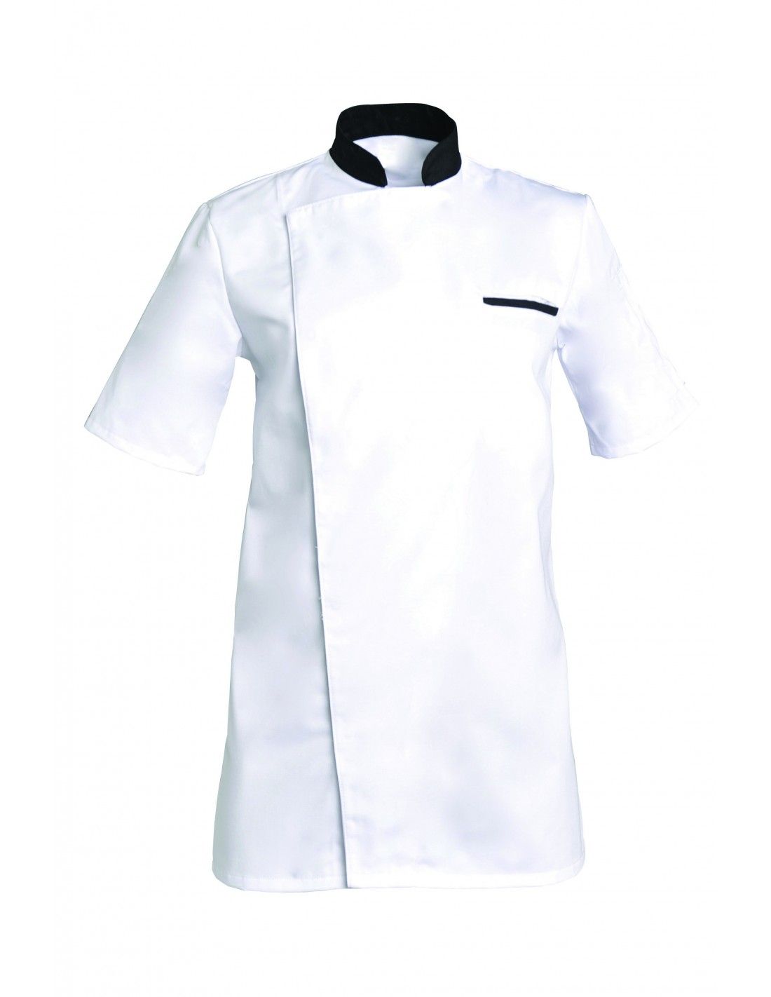 Alexmcp000 - Veste de cuisine SNV - manches courtes, col noir, 50% coton 50% polyester_0