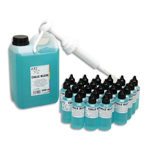 Art plus kit colle bleutée composé d'un jerrycan de 2 litres de colle bleutée + 1pompe + 25 flacons 60ml_0