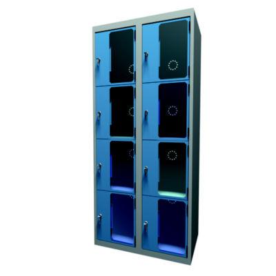 Casiers consigne à monnayeur , portes transparentes , 2 colonnes de 4 cases larg.400 mm, anthracite/ bleu_0