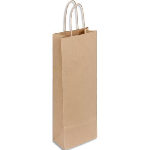 Paquet de 50 sacs kraft économique pour bouteille - poignées torsadées - 140 + 80 x 390 mm - kraft brun recyclable_0