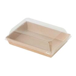 FIRSTPACK FHC - 300Pcs - Barquette sushi en carton kraft brun avec couvercle transparent en plastique PET - 153x102x25mm - beige 210SUPAP150K_0