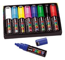 MARQUEUR UNI BALL POSCA COULEURS ASSORTIES POINTE BISEAUTÉE 8 MM - BOÎTE DE 8