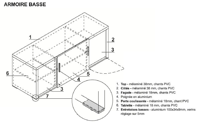 Meuble bas à portes coulissantes Quando - MDD - Wengé_1