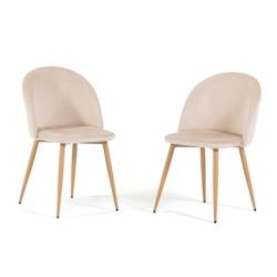 RATTATAN Lot de 2 chaises en velours avec pieds en métal, design élégant pour cuisine, salle à manger, bar ou restaurant – Sara – Crème/Effet_0