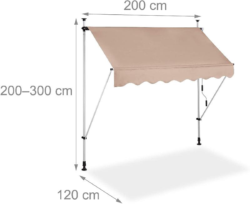 STORE BANNE TÉLESCOPIQUE DE BALCON MANIVELLE HAUTEUR RÉGLABLE RÉSISTANT UV POLYESTER ACIER 200 X 120 CM BEIGE 13_0000309_3_0