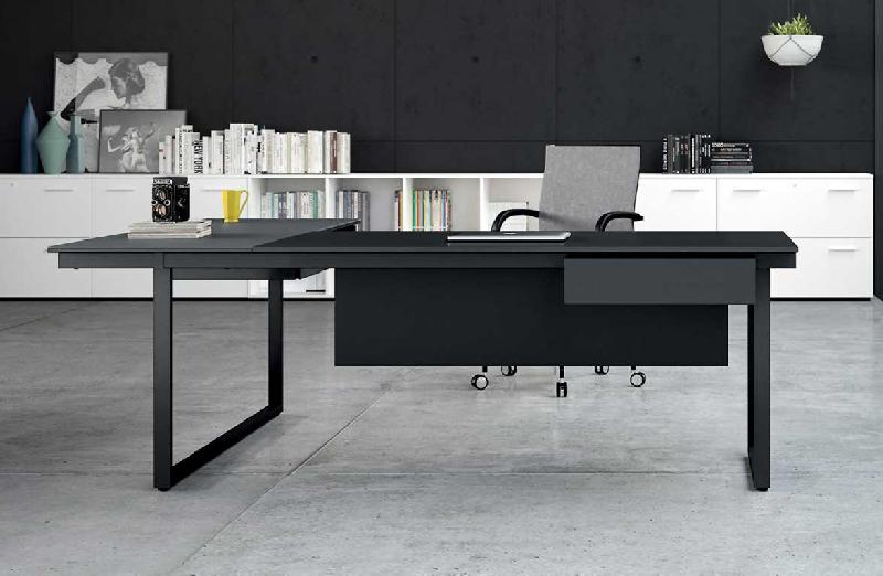 BE.1 / BUREAU INDIVIDUEL 220 CM AVEC RETOUR EN VERRE NOIR_0