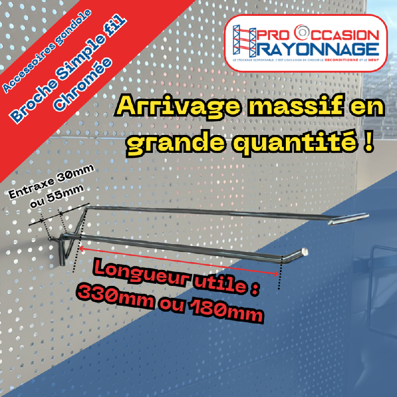 Broche simple fil chromée + porte étiquette pour fond perforé - Longueur utile 180mm ou 330mm_0