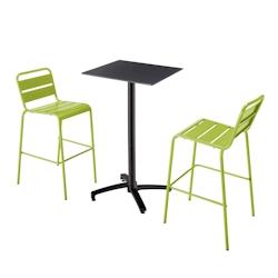 Oviala Business Ensemble table haute stratifié noir et 2 chaises hautes vert - Oviala - vert métal 110531_0