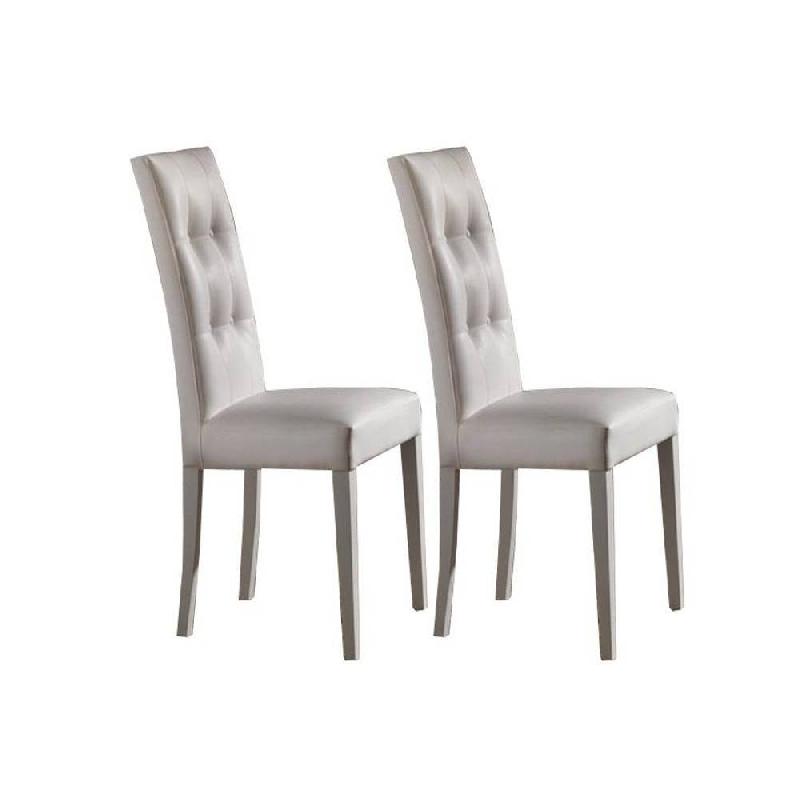 LOT DE 2 CHAISES DESIGN ITALIENNE FOUR SEASONS REVÊTEMENT POLYURÉTHANE FAÇON CUIR BLANC PIÉTEMENT BLANC MAT